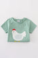 Green chicken applique boy set