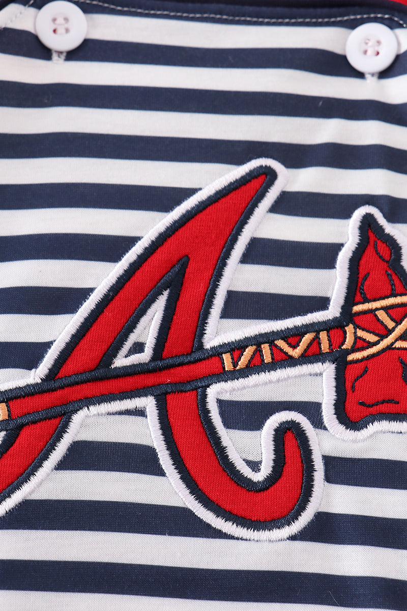 Red Georgia Atlanta Braves applique boy stripe bubble