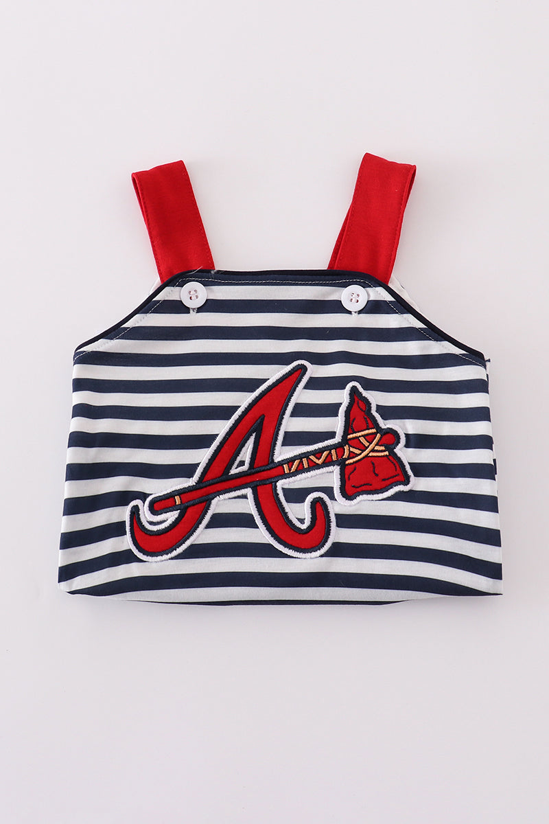 Red Georgia Atlanta Braves applique boy stripe bubble