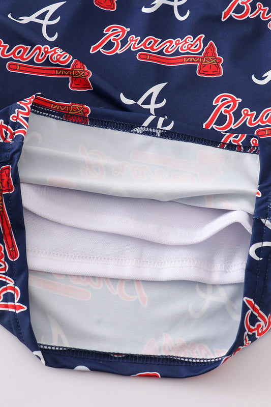 Navy Georgia Atlanta Braves dad & boy swim trunks