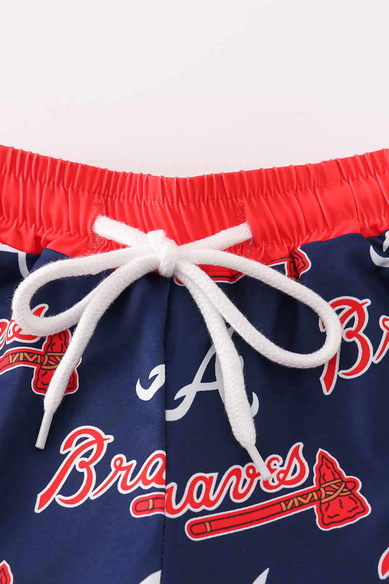 Navy Georgia Atlanta Braves dad & boy swim trunks