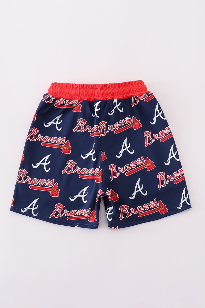 Navy Georgia Atlanta Braves dad & boy swim trunks