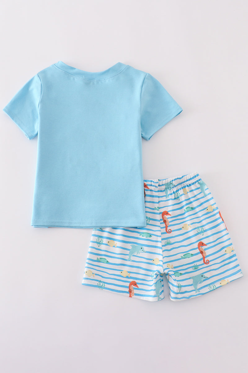 Blue marine creature embroidery set