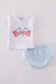 Blue flag embroidery gingham bloomer set