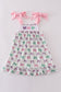 Pink bow embroidery ruffle dress