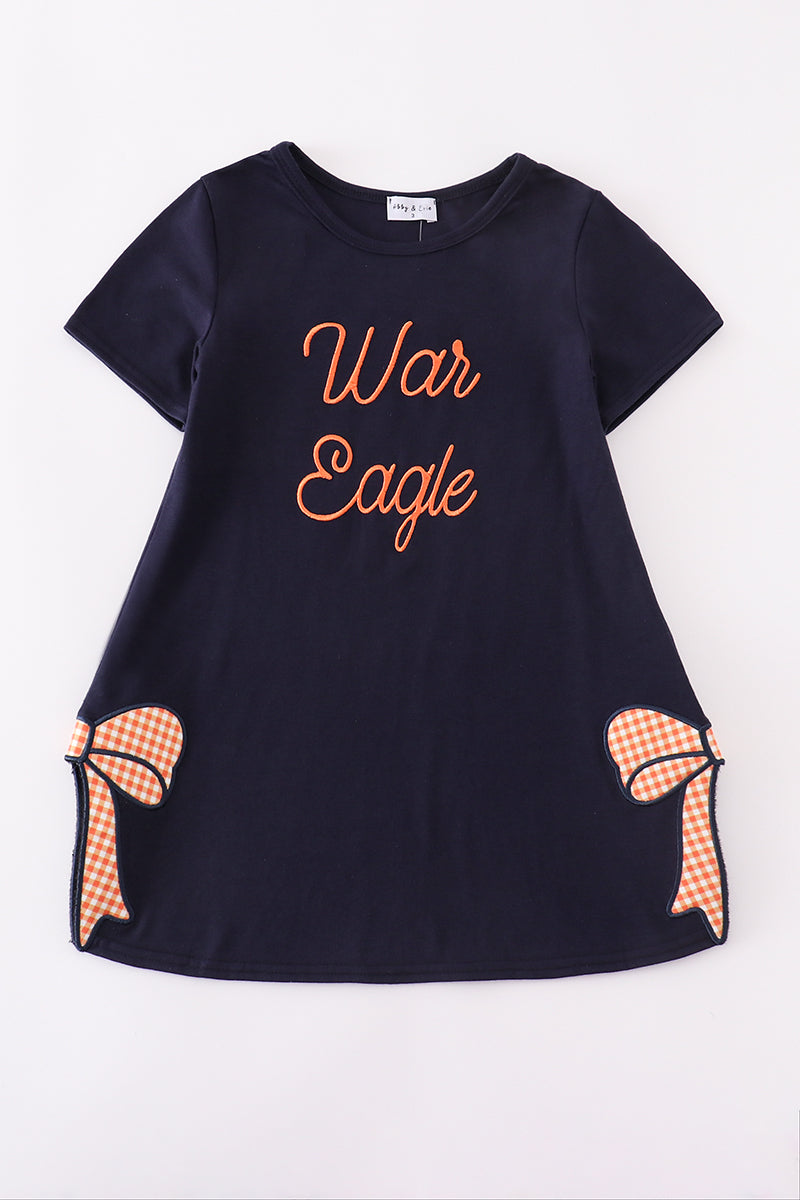 Navy Auburn War Eagle bow applique dress