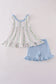 Blue floral print ruffle shorts set