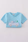 Blue truck fishing applique shorts set