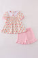 Apple pencil print ruffle shorts set
