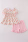 Apple pencil print ruffle shorts set