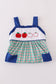 Blue apple french knot plaid dress