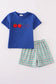 Blue apple french knot shorts set