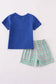 Blue apple french knot shorts set