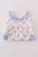 Blue floral bow print ruffle shorts set
