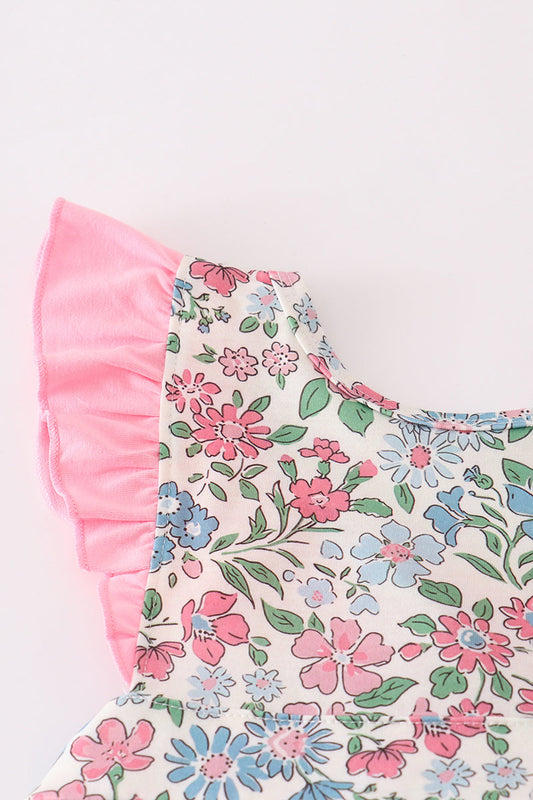 Vintage floral print ruffle shorts set