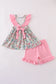 Vintage floral print ruffle shorts set