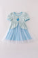Blue princess embroidery ruffle dress