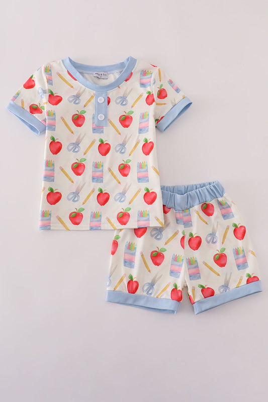 Apple pencil print shorts set