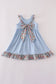 Blue apple floral applique ruffle dress