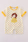 Yellow character applique dot romper
