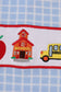 Blue apple bus embroidery plaid top
