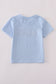 Blue apple bus embroidery plaid top