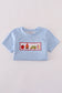 Blue apple bus embroidery plaid top