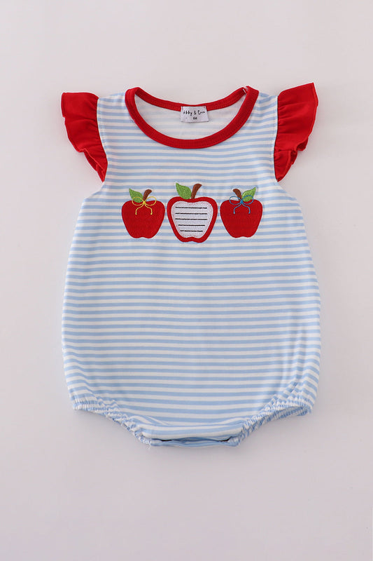 Red stripe apple embroidery ruffle bubble