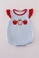 Red stripe apple embroidery ruffle bubble