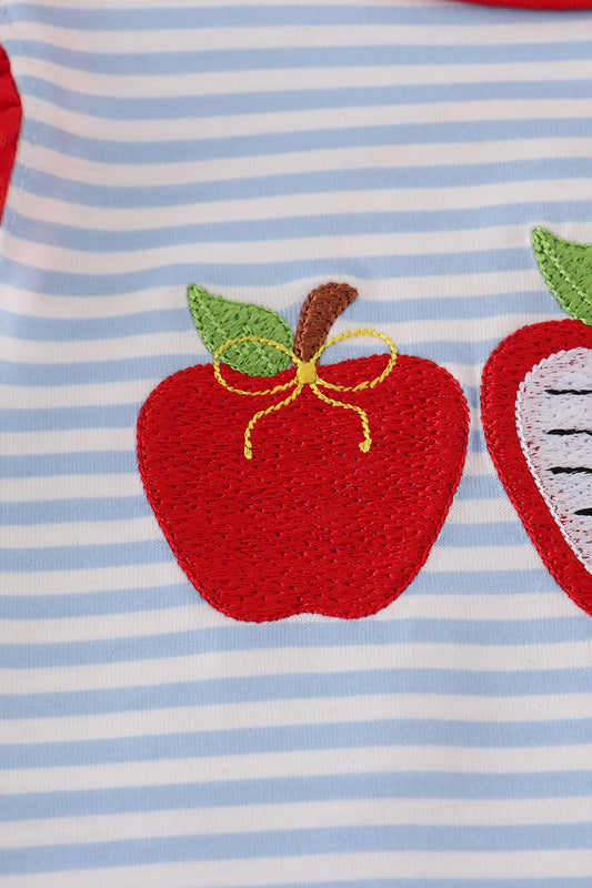 Red stripe apple embroidery ruffle bubble