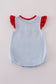 Red stripe apple embroidery ruffle bubble