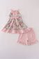 Pink floral bow ruffle shorts set