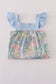 Blue floral print ruffle dress