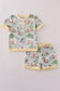 Yellow character print shorts set