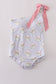 Floral stripe bow swimsuit -Adult UPF50+