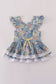 Blue floral lace ruffle leotard
