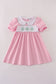 Pink teapot embroidery puff sleeve dress