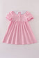 Pink teapot embroidery puff sleeve dress