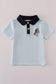 Blue stripe character embroidery button down shirt