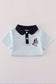 Blue stripe character embroidery button down shirt
