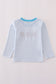 Blue football french knot stripe top