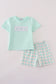 Green starfish embroidery smocked shorts set