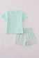 Green starfish embroidery smocked shorts set