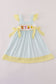 Blue character embroidery gingham ruffle dress