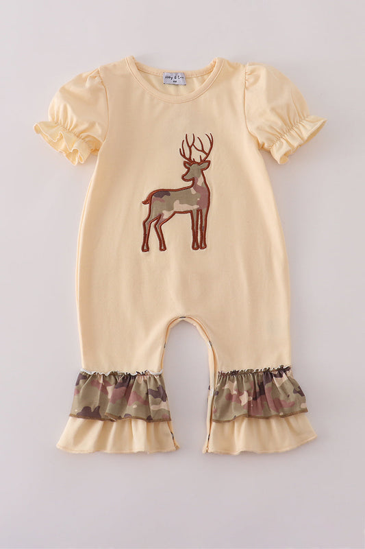 Camouflage deer applique ruffle romper