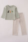 Blue dog deer embroidery pants set