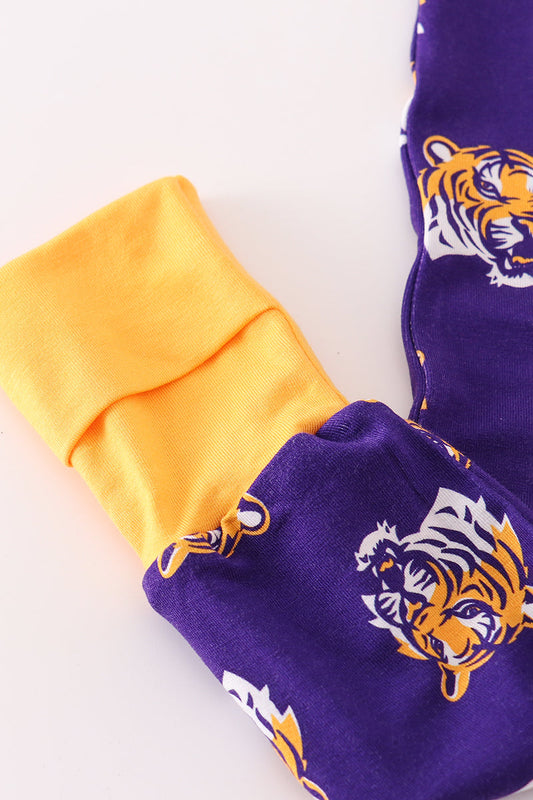 Purple LSU geaux tiger bamboo ruffle romper