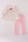 Pink football french knot ruffle stripe pants set