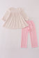 Pink football french knot ruffle stripe pants set