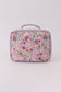 Purple floral print canvas bow lunch bag